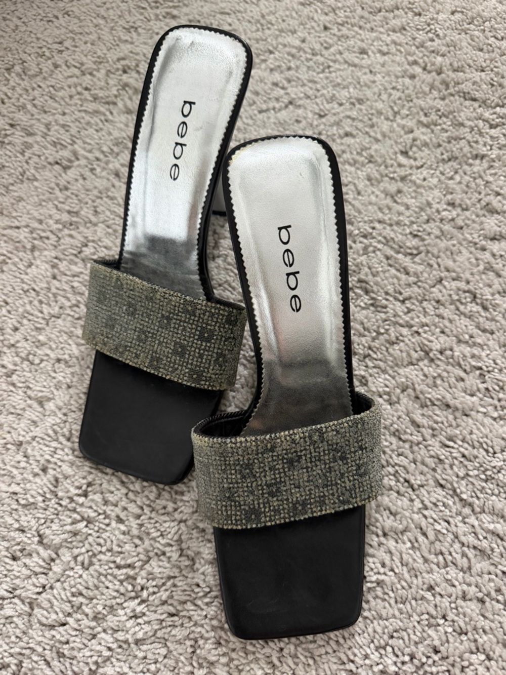 bebe Black Slide Mules with Glittering strap